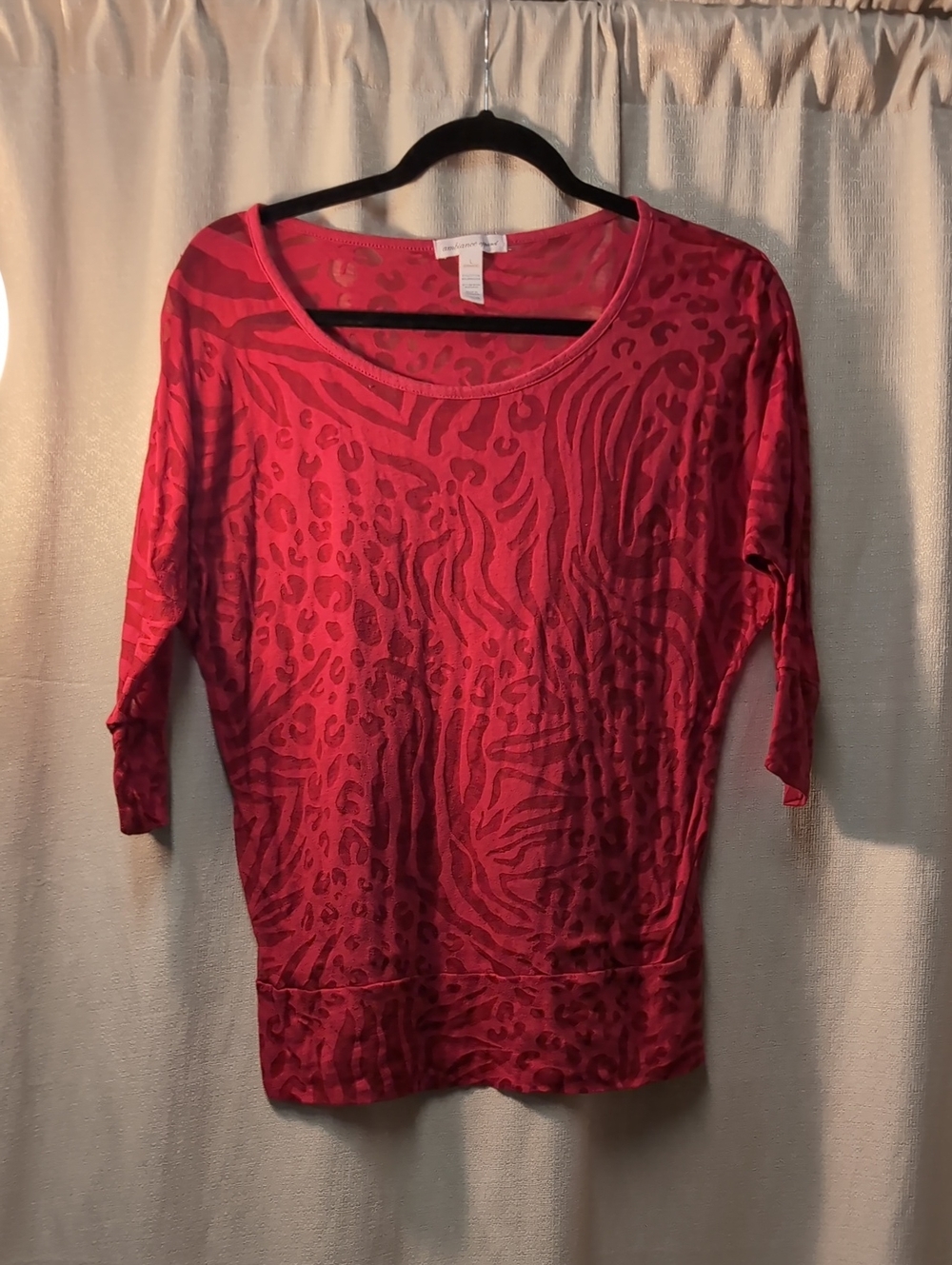 Ambience Apparel | Semi- Sheer Burnout Doloman Blouse